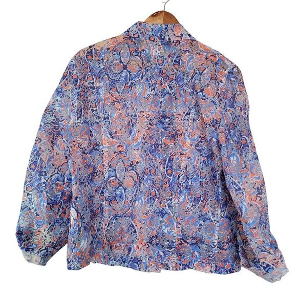 Ruby Rd. Womens Button-Up Top Size 14 Blue Floral Rayon Long Sleeves Collared - Picture 3 of 7